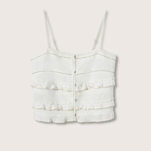 Mango White Beaded Ruffle Tiered Cami Babydoll Tank | Size XS